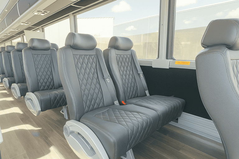 interior of Gastonia Minibus Company charter bus
